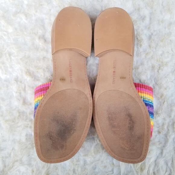 Rainbow Stripe Sandals Lucky Brand Frijana Slide Size 8.5 Pride Kidcore Mule EUC - Picture 11 of 13
